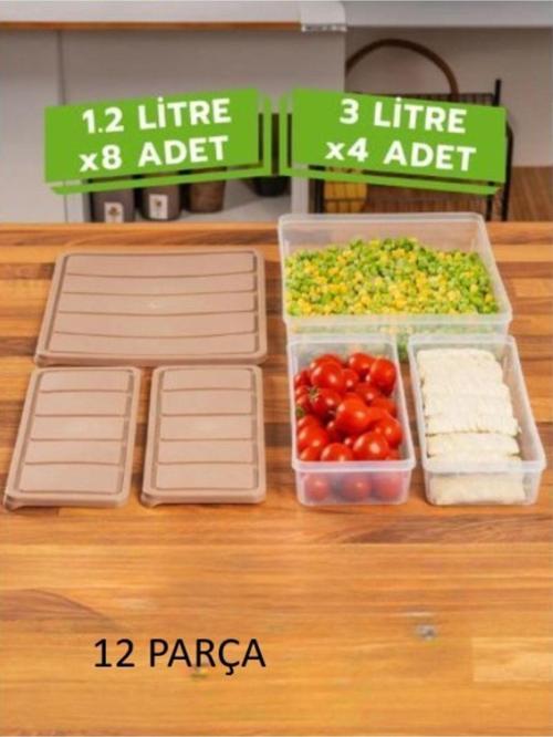 Vakumlu Silikon Kapaklı Dondurucuya Mikrodalgaya Uygun Erzak Saklama Kabı 12'li Set