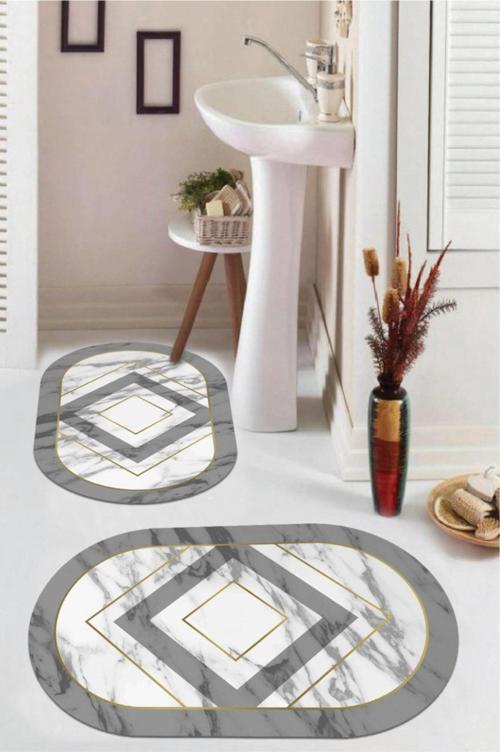 Gri  Kaymaz Taban  Oval Banyo Paspas Takım  BB-100