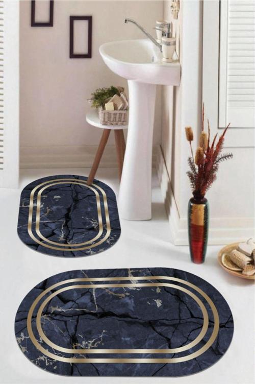 Lacivert  Kaymaz Taban  Oval Banyo Paspas Takım  BB-113