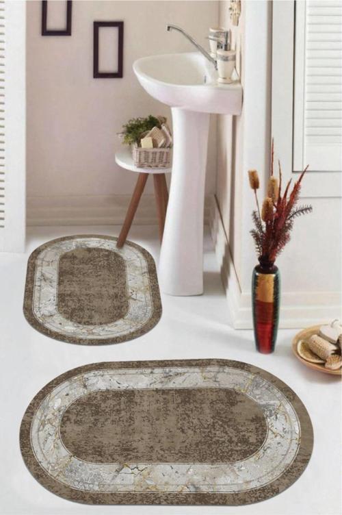 Kahverengi  Kaymaz Taban  Oval Banyo Paspas Takım  BB-116