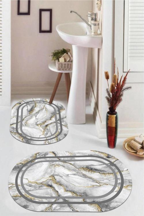 Gri  Kaymaz Taban  Oval Banyo Paspas Takım  BB-109
