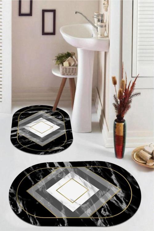 Siyah  Kaymaz Taban  Oval Banyo Paspas Takım  BB-128