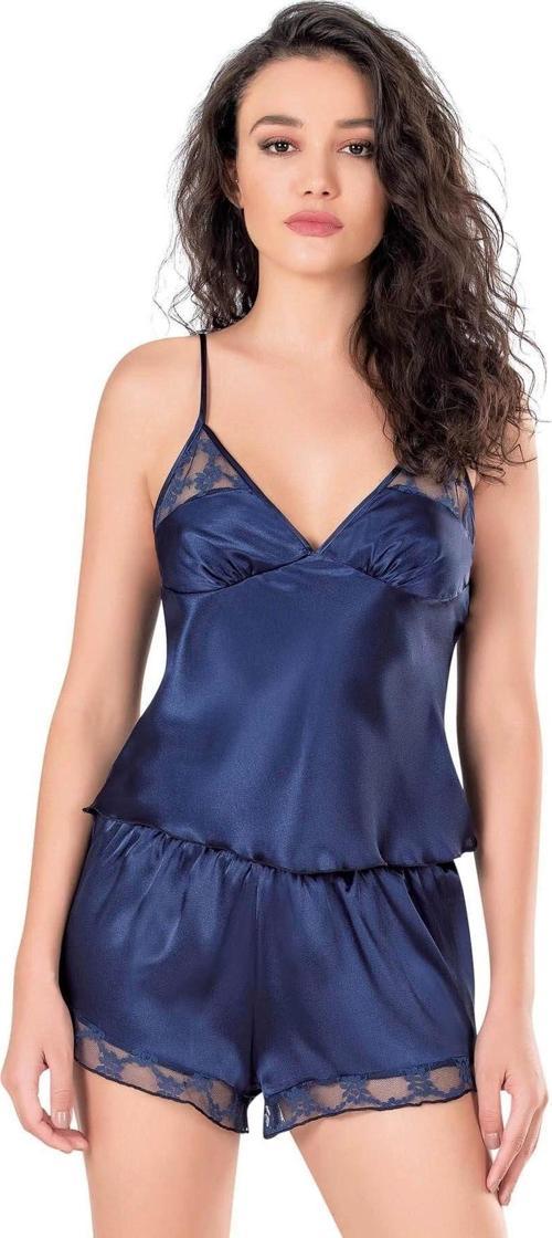 Miss Lacivert Saten Babydoll Şort Takımı