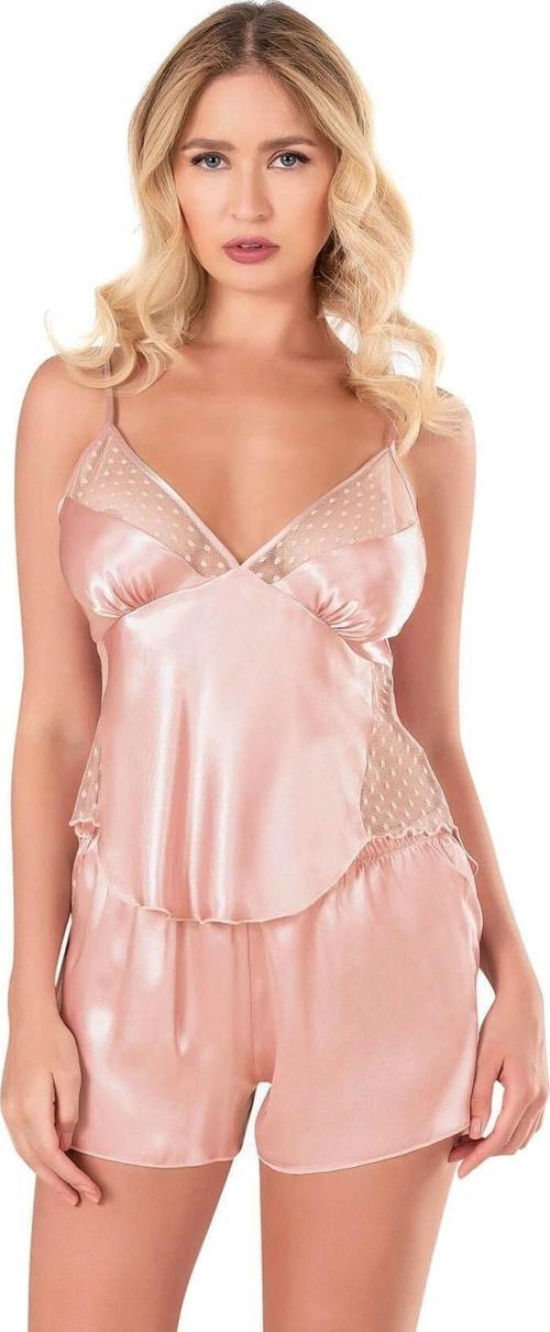 Miss Koyu Pudra Saten Babydoll Şort Takımı