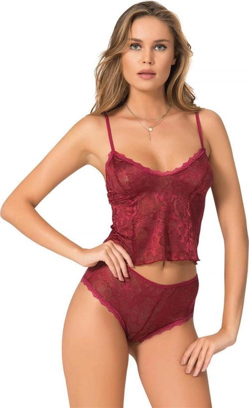Miss Bordo Jakarlı Babydoll Şort Takımı