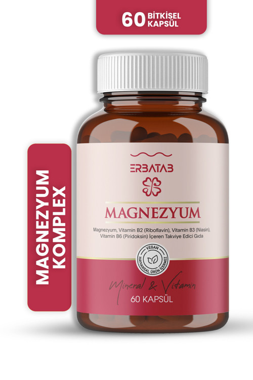 Magnezyum 3 Lü Form (BİSGLİSİNAT, SİTRAT, MALAT) & Vitamin B2 , B3 , B6 - 60 Kapsül