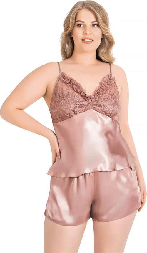 Miss Büyük Beden Vizon Saten Babydoll Şort Takımı