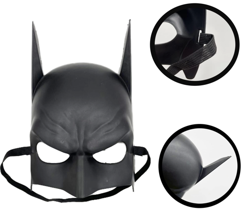 Siyah Renk Çocuk Boy Arkadan Lastikli Batman Maskesi A Kalite  20x14 Cm