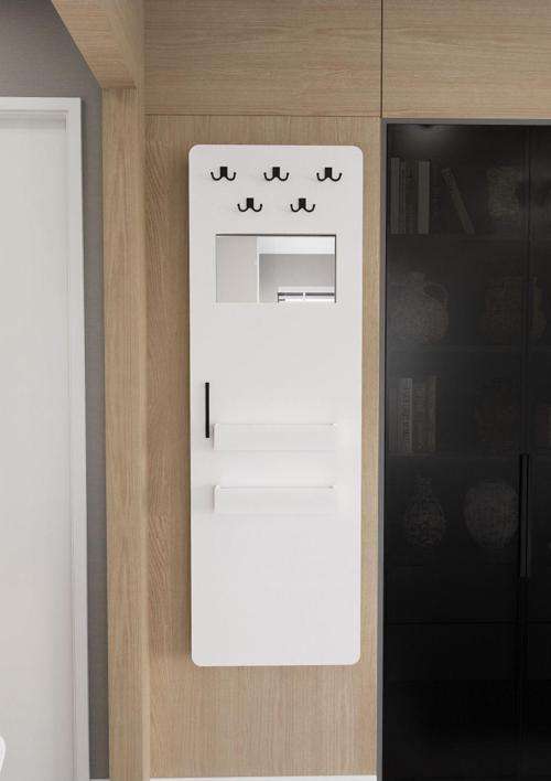 Gizli Boy Aynası, Dekoratif Vestiyer, Modern Askılık, Sürgülü Kapaklı Boy Aynası Beyaz Askılık