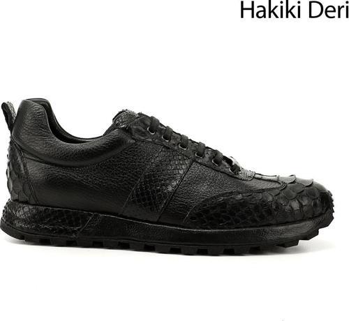 Erkek Siyah Piton Bağcıklı Hakiki Deri Comfort Sneaker