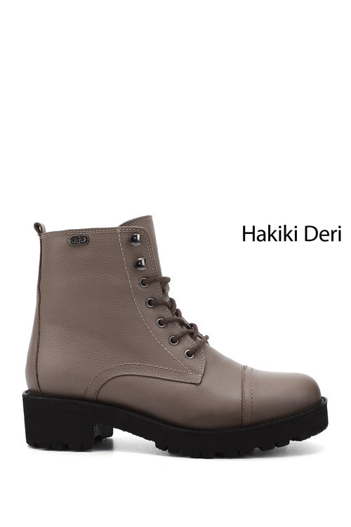 Kadın Vizon Floter Fermuarlı Kauçuk Taban Hakiki Deri Postal Bot