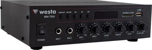 WM-750U 80 Watt 100V-70V Mini 4-16 Ohm USB-SD-Bluetooth 2 Mikrofon Girişli Trafolu Anfi