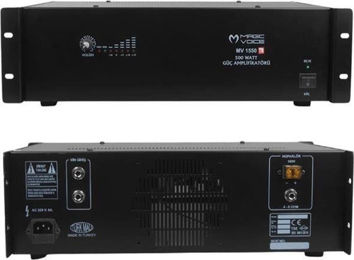 MV-1550 500 Watt 4-8 Ohm 100 Volt 19 Rack Hat Trafolu Power Anfi
