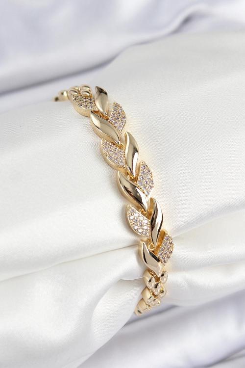 Pirinç Zirkon Taşlı Balık Kuyruğu Model Gold Renk Kadın Bileklik - EBJ250726W36797