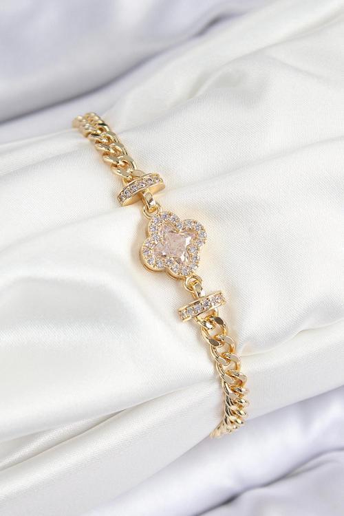 Pirinç Zirkon Taşlı Yonca Model Gold Renk Kadın Bileklik - EBJ250726W36805