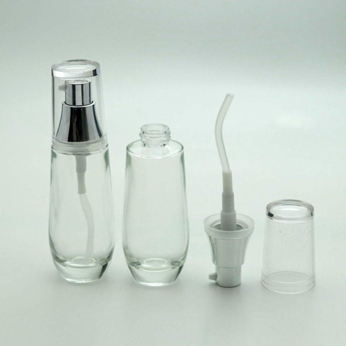 Losyon Ve Krem Şişesi 30 Ml (2 Adet) (Tekrar Doldurulabilir) Boş Şeffaf Cam Gri Kapaklı