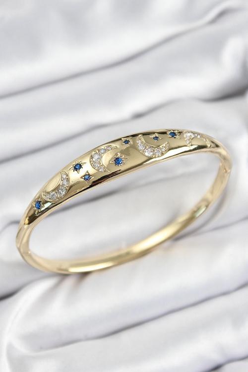 Pirinç Zirkon Taşlı Kutup Yıldızı Ve Hilal Model Gold Renk Kadın Kelepçe - EBJ250726W36842