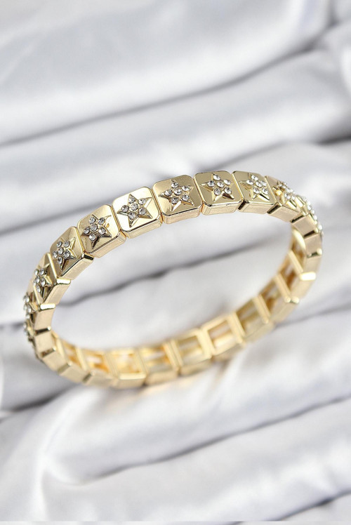 Pirinç Zirkon Taşlı Yıldız Model Gold Renk Lastikli Kadın Bileklik - EBJ250726W36762