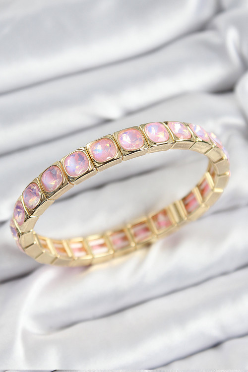 Pirinç Pembe Zirkon Taşlı Kare Model Gold Renk Lastikli Kadın Bileklik - EBJ250726W36767