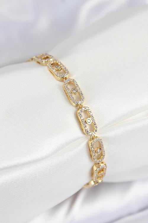 Pirinç Zirkon Taşlı Messika Model Gold Renk VIP Seri Kadın Bileklik - EBJ250726W36785