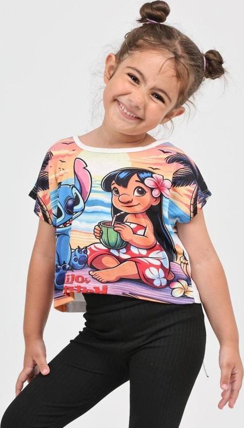 Düşük Kol Lilo Stitch Dijital Baskı Tshirt - 6632
