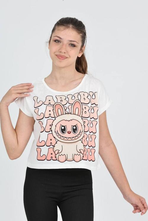 Düşük Kol Labubu  Tek  Dijital Baskı Tshirt - 6632-1