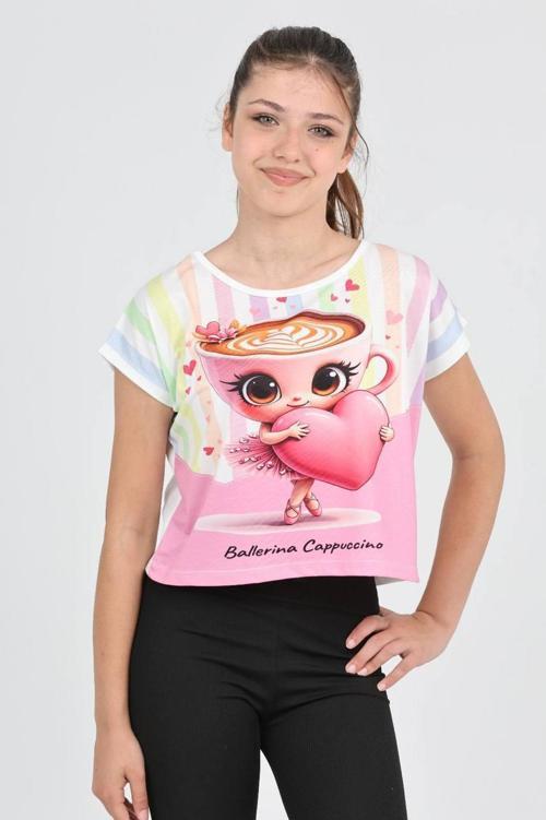 Düşük Kol Ballerina Cappucino Dijital Baskı Tshirt - 6632