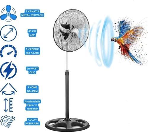 5 Metal Kanatlı Soğutucu Vantilatör Pervane 3 Kademe Hız Kontrol 18’’inch - 80w