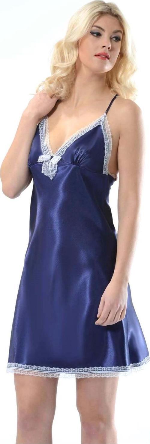 Lacivert Saten Gecelik - M-347