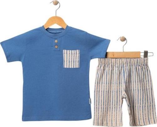 TSHIRT ÇİZGİLİ ŞORT TAKIM Saks