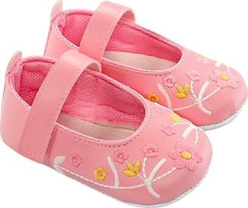 ÇİÇEK NAKIŞLI BEBE BABET PATİK Pembe