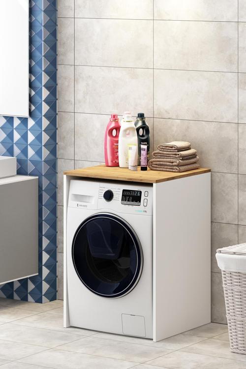 Minas Banyo Dolabı Çamaşır  Kurutma Makinesi Dolabı SepetBeyaz