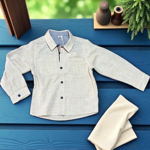 DOKULU UZUN KOL GÖMLEK Bej