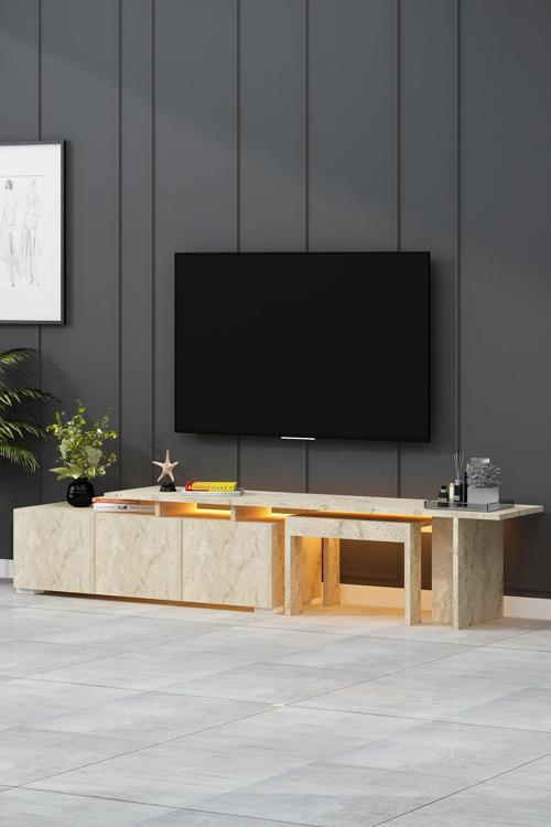 Monza Led Işıklı 180 Cm Sehpalı Traverten Tv Ünitesi