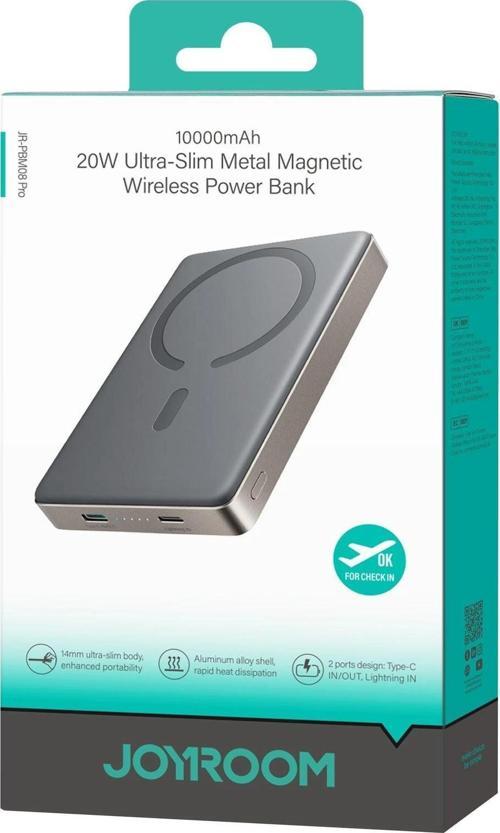 Joyroom 20W Ultra-Slim Metal MagSafe Kablosuz Ve Kablolu 20W Hızlı Şarj Power Bank 10.000mAh