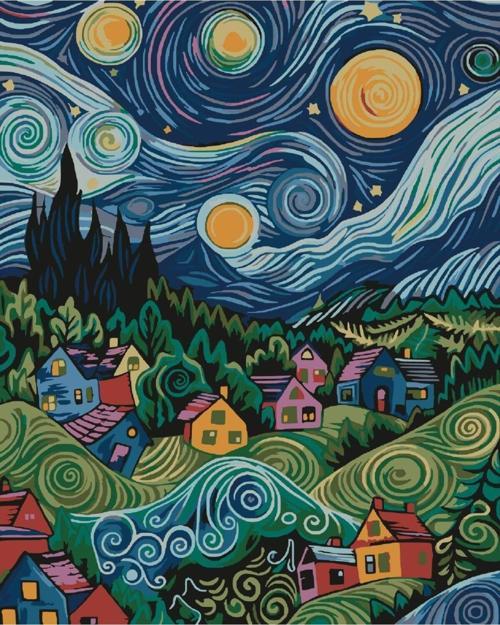Sayılarla Boyama 40x50 Tuval Fırça Boya Dahil Yıldızlı Gece