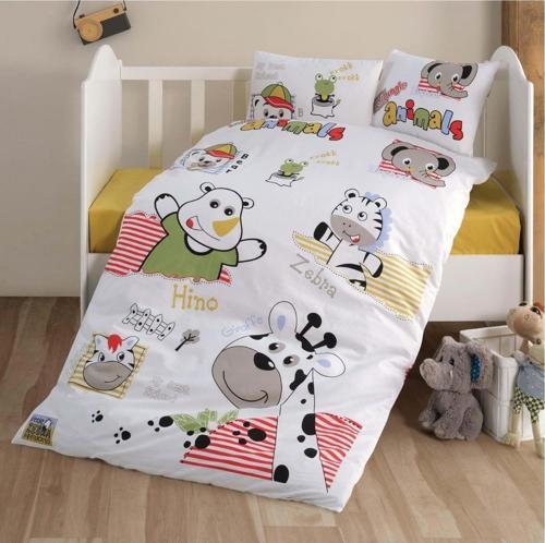 %100 Pamuk Ranforce Bebek Nevresim Takımı Animals V1 Sarı
