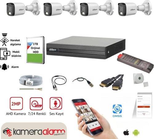 4 Kameralı 7/24 Renkli Görüşlü Dahili Mikrofonlu Güvenlik Kamerası Seti - Uzaktan Izleme