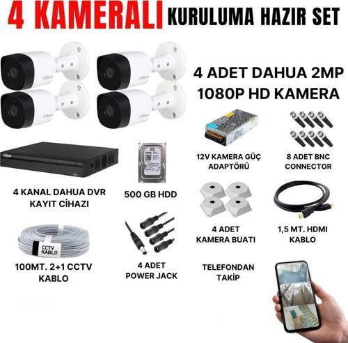 4 Kameralı Güvenlik Kamerası Seti-Cepten İzleme-Fullhd-Gece Görüşlü-Su Geçirmez