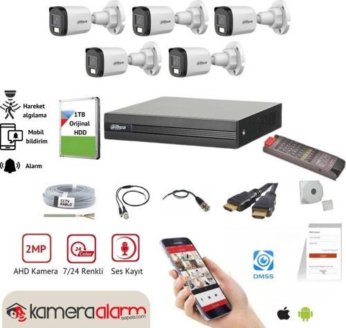 5 Kameralı 7/24 Renkli Görüşlü Dahili Mikrofonlu Güvenlik Kamerası Seti - Uzaktan Izleme