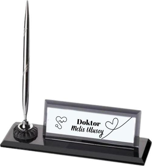 Doktorlara Özel Kristal Kalemli Masa İsimliği