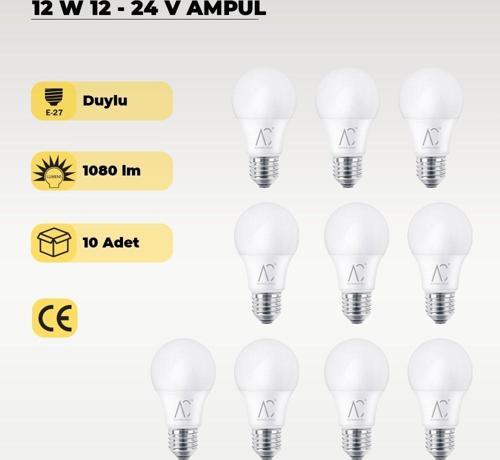 12W 12-24V  Ampul 6500K - Beyaz Işık - E-27 Duy - 10 ADET