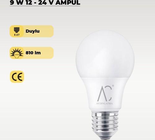 9W 12-24V  Ampul 6500K - Beyaz Işık - E-27 Duy