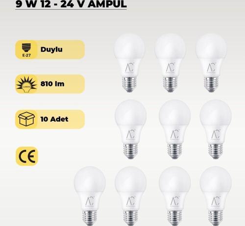 9W 12-24V  Ampul 6500K - Beyaz Işık - E-27 Duy - 10 ADET