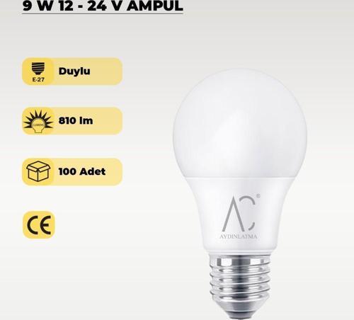 9W 12-24V  Ampul 6500K - Beyaz Işık - E-27 Duy - 100 ADET