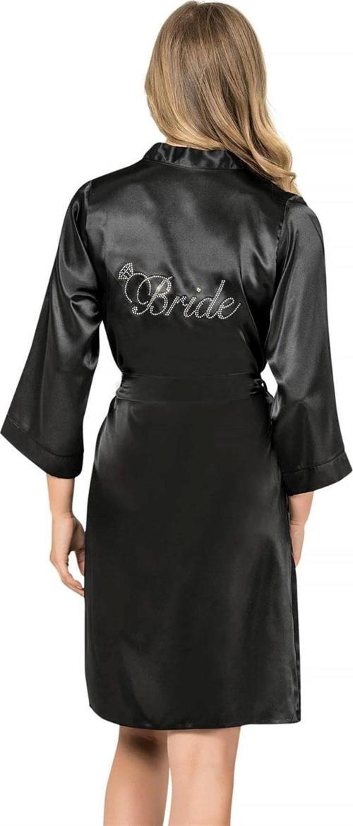 Miss Siyah Kısa Saten Bride Sabahlık