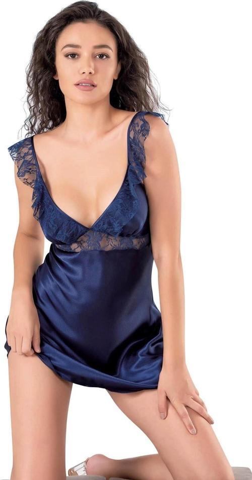 Miss Lacivert Kısa Saten Gecelik