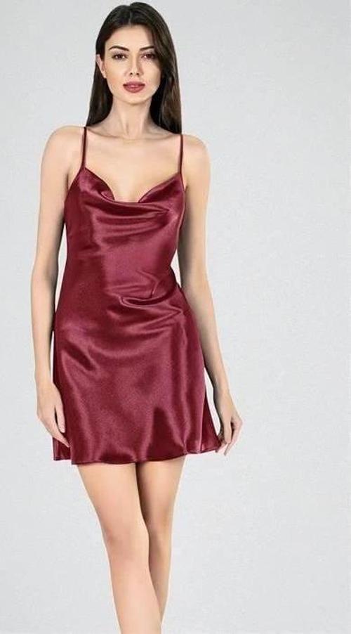 Miss Kısa Gecelik Degaje Bordo 7740