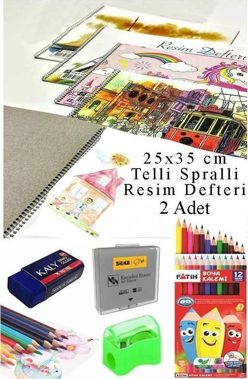 12 Renk Fatih Kuru Boya 25x35 cm Telli Spralli Resim Defteri Hamur Silgi Kalemtraş 15 Yaprak Resim Defteri Kuruboya