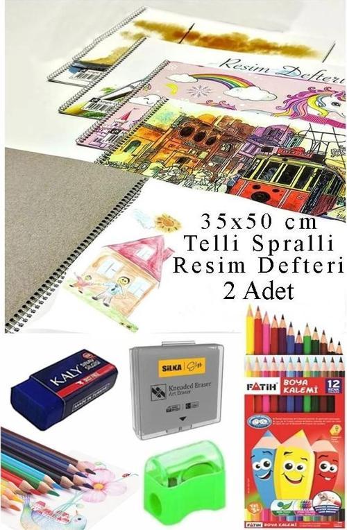 12 Renk Fatih Kuru Boya 35x50 cm Telli Spralli Resim Defteri Hamur Silgi Kalemtraş 15 Yaprak Resim Defteri Kuruboya